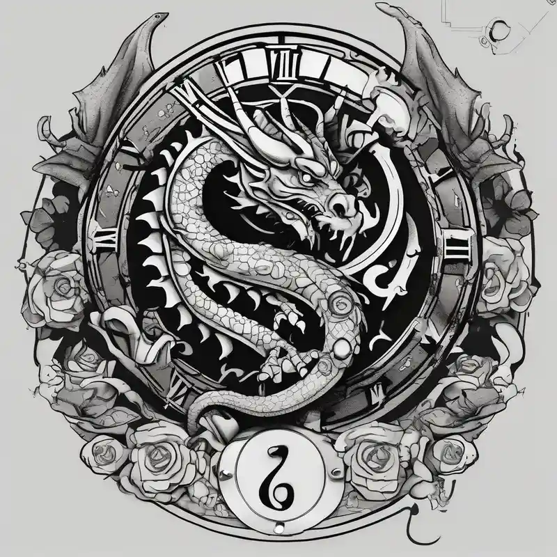 Dark cancer zodiac sign tattoo with dragon, clock and money on background fishing tattoos